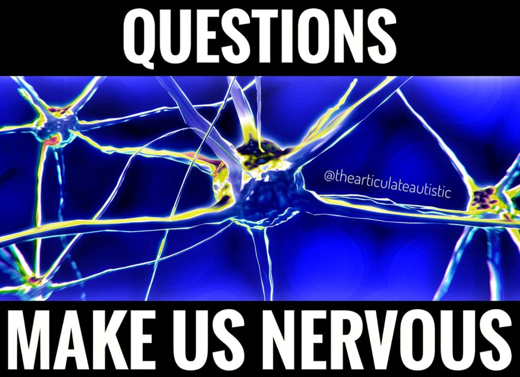 Macro image of part of the human nervous system in blue that reads: "Questions make us nervous".