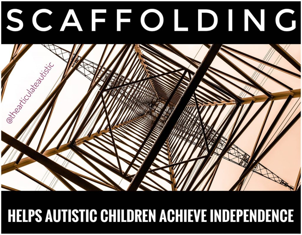 A photo of crisscrossed pylon with text that reads, "Scaffolding helps autistic children achieve independence".
