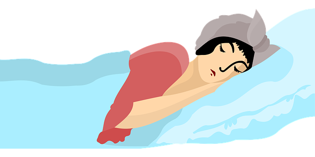 A graphic of a dark-haired woman sleeping beneath a blue blanket