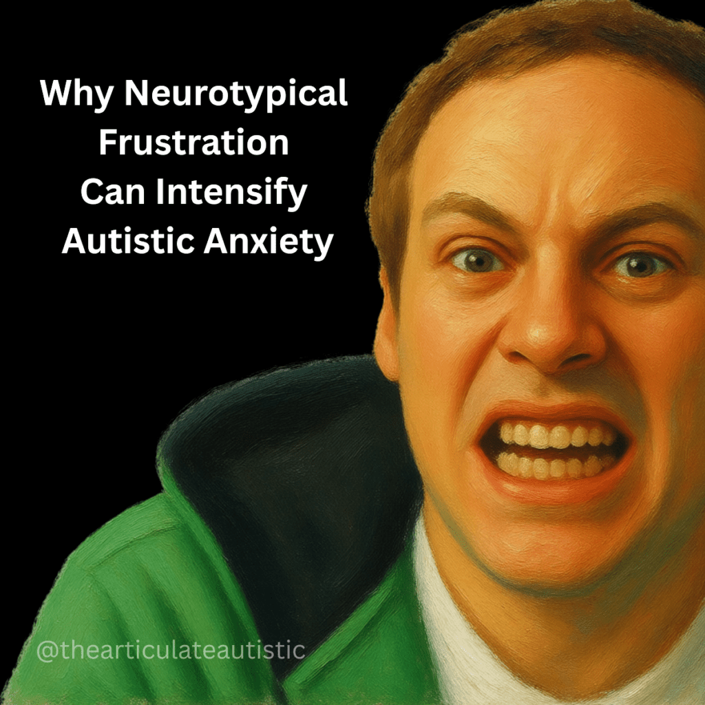 Image of a man wearing a green sweatshirt. He has an expression of terror on his face.