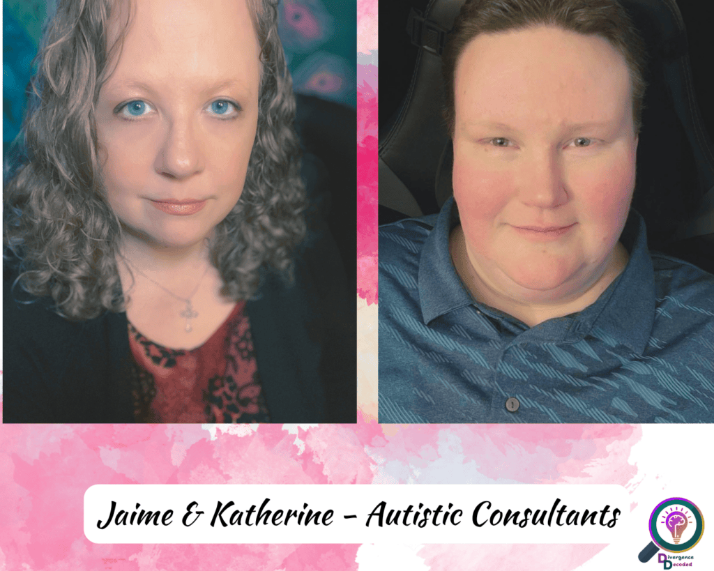 On the left, a photo of Jaime. She has fair skin and curly hair. On the right, a photo of Katherine. She has fair skin and short hair